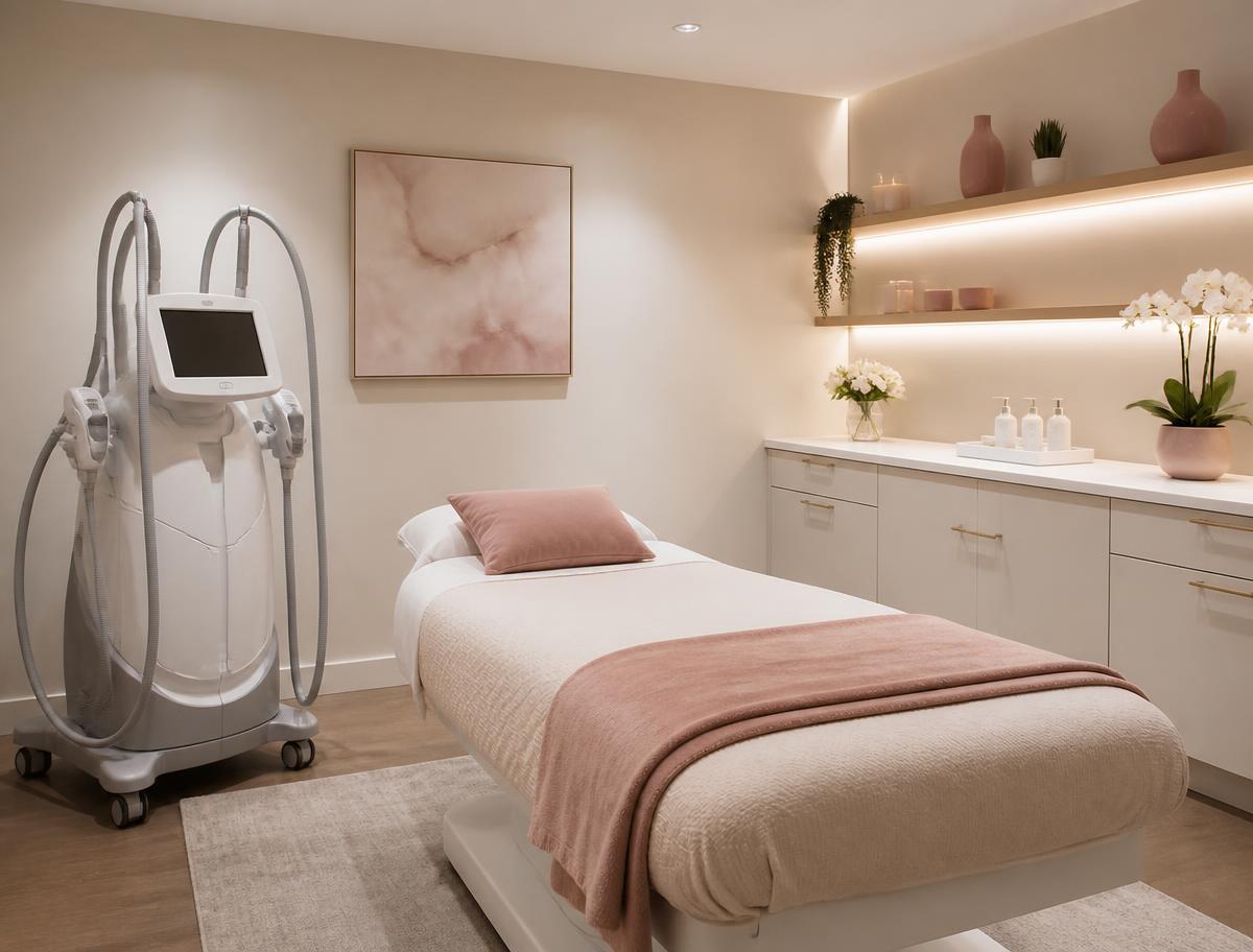 Sala de estética corporal com equipamento de tecnologia na Formma Plena